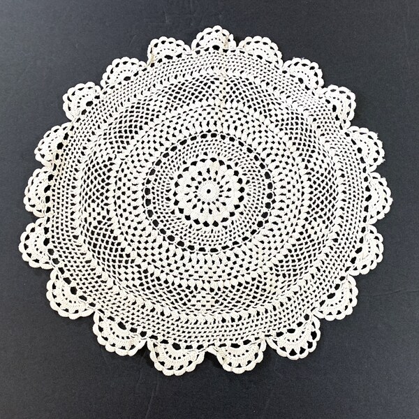 Vintage 12" Beige Round Crochet Doily Table Top Accent Piece Room Decor Vintage Decorator