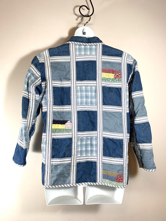 Vintage Size Medium Denim Patchwork Button Front … - image 5