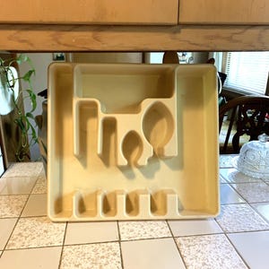RARE Vintage Oversized Large Beige Flatware Storage Tray, RUBBERMAID 70&#39;s Flatware Drawer Organizer, Lots of Compartments, 15&quot; x 14&quot;