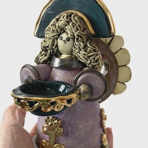 Stoneware Handcrafted Angel Holy Water Font, Palomar Mexico Hand Made