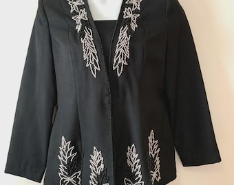Vintage JOVANI Black Beaded Blazer Top Size 12 EVENING Wear Hong Kong