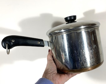 Vintage 2.5 Qt Revere War Saucepan w/lid Stainless Steel Cooper Clad Bottom