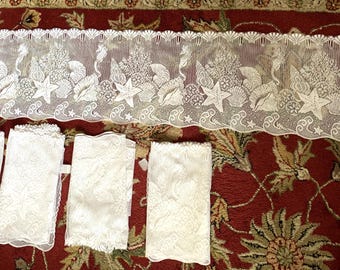 Vintage Lace Valances Lot of 5 Threads On To Curtain Rod SEA SHELL Motif 62" Wide 14" High
