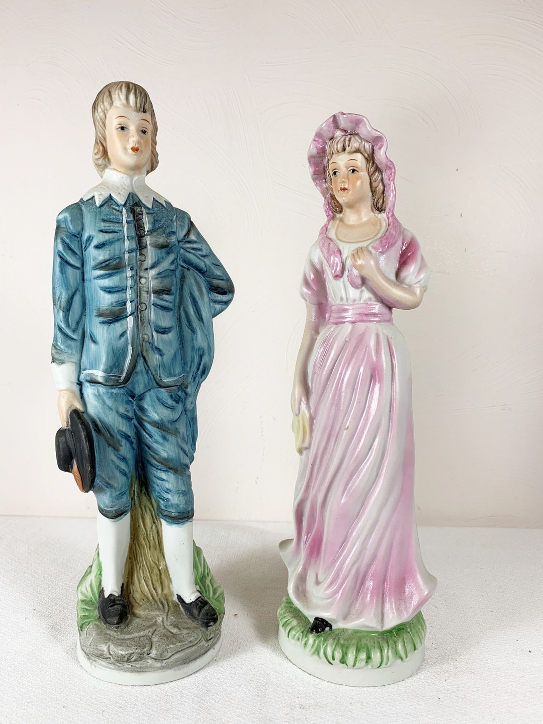 Vintage 12 Inch Tall Ceramic Pinkie and Blue Boy Figurines Etsy