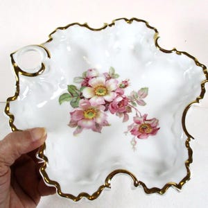 Vintage BAVARIAN Decorated Ornate Candy or Trinket Dish, Gold Trim Ornate Dish, Made in Bavaria
