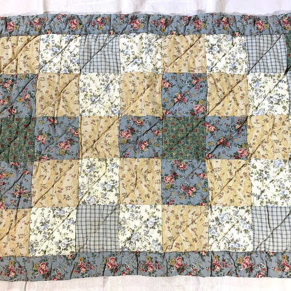 Vintage QUEEN Size Hand Pieced Hand Quilted Patchwork Pillow Sham Pillow Case 37" x 23" Country Pillow Sham