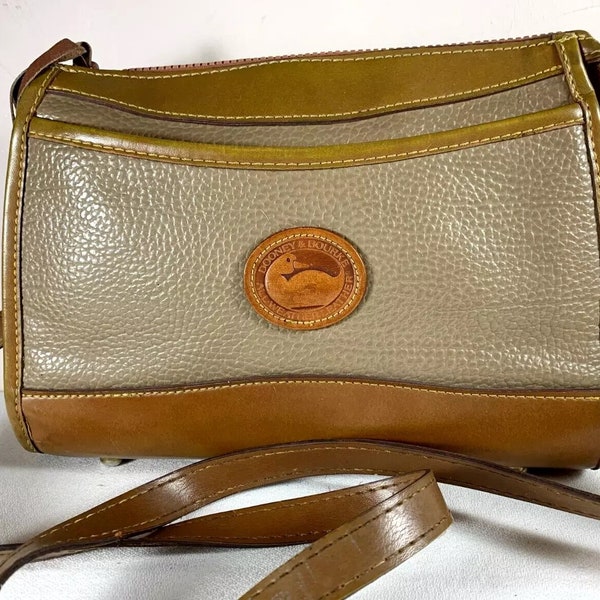 Vintage Dooney & Bourke Crossbody Leather Handbag Beige Brown Vintage Purse Emblem on Front Long Strap Pebbled Leather
