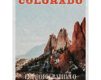Garden of The Gods Vintage Poster | Colorado Poster | Colorado Photography | Garden of The Gods Art | Colorado Springs | Photography Art