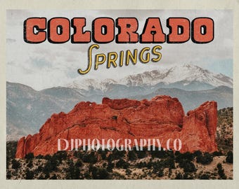 Garden of The Gods Vintage Poster | Colorado Poster | Colorado Photography | Garden of The Gods Art | Colorado Springs | Photography Art