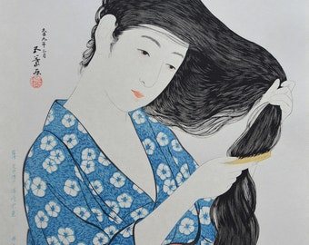 橋口五葉「髪を梳かす女」複製版画 - Etsy 日本