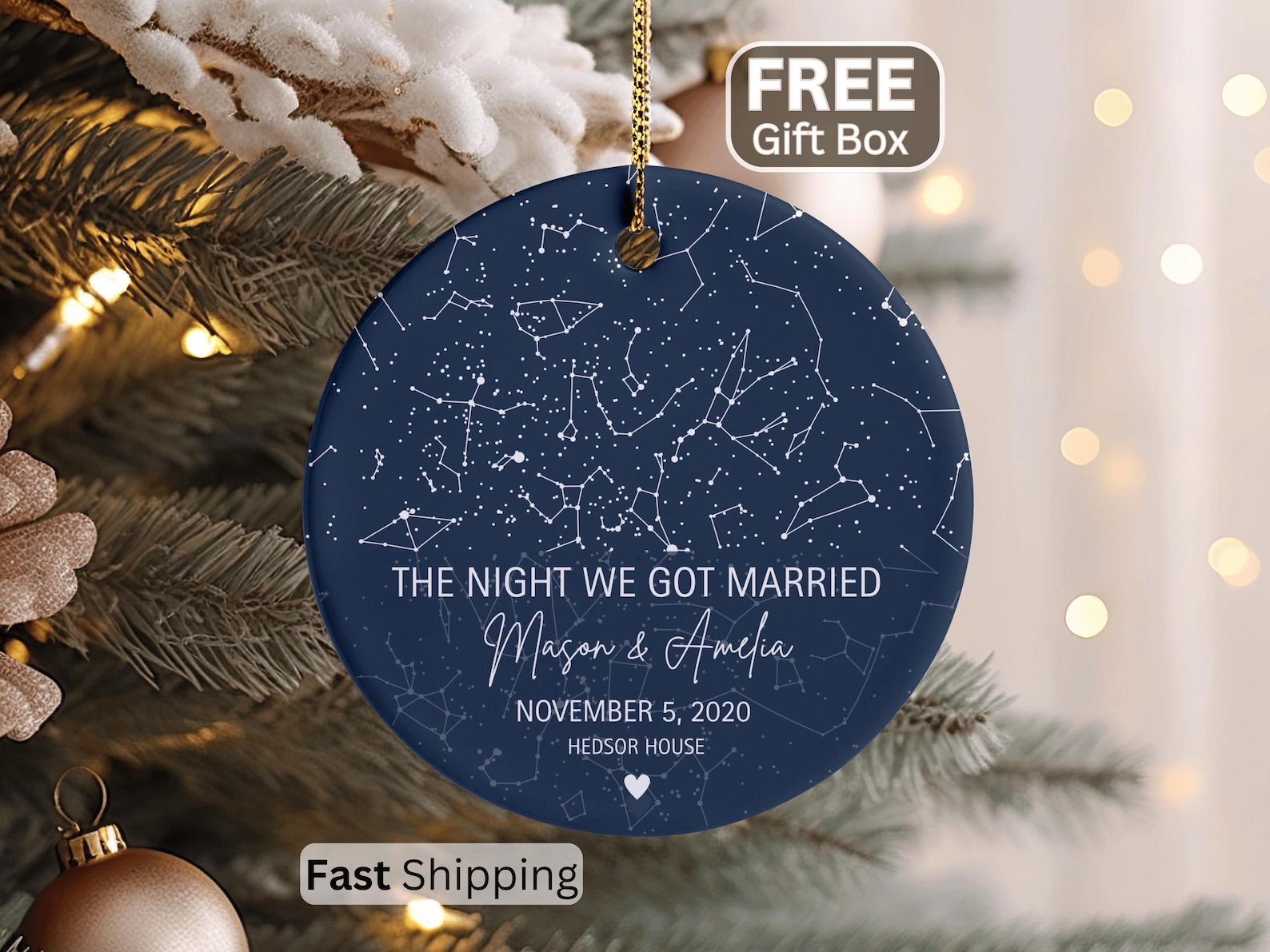 Married Ornament, Wedding Star Map Gift For Anniversary Star Map Ornament The Night We Got Married Star Map Wedding Night Sky Map Gifts