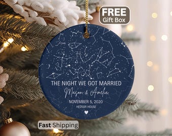 Married Ornament, Wedding Star Map Gift For Anniversary Star Map Ornament The Night We Got Married Star Map Wedding  Night Sky Map Gifts