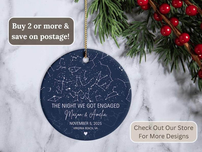 Engaged Ornament The Night We Got Engaged Star Map Engagement Gift Engagement Anniversary Gift Engagement Date Ornament Night Sky Engagement