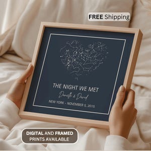 Heart Shape Star Map Personalized Night We Met Anniversary Gift Custom Constellation Night Sky Print Couples Wedding Date Wall Art Print