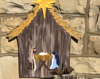 Nativity door hanger. Christmas door hanger. Manger door hanger. Christmas signs Christmas decorations. Christmas decor Christmas door decor