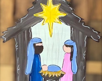 Nativity door hanger. Christmasf Manger door hanger Religious Christmas decorations. Christian Christmas decor Christmas door decor