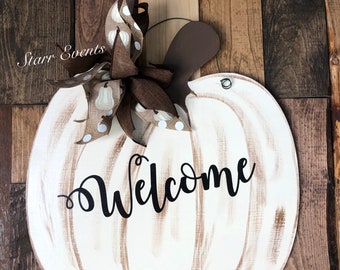 Fall door hanger  White Pumpkin Fall decor. Thanksgiving door hangers. Fall decorations. Thanksgiving decorations Thanksgiving decor