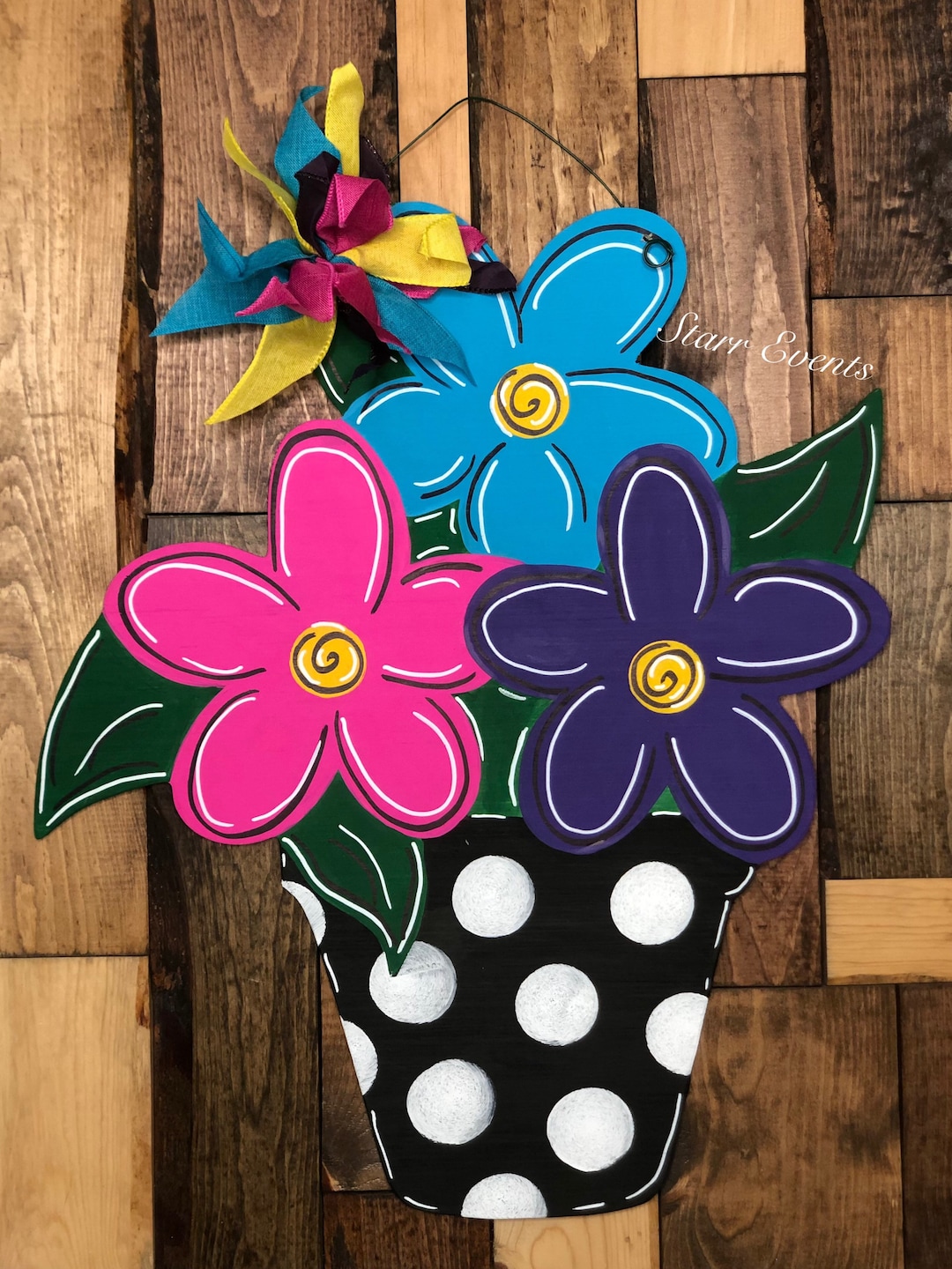 Pot of Flowers Door Hanger. Spring Door Hanger. Summer Door Hangers