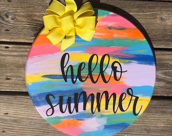 Hello Summer door hanger. Summer decorations. Summer door decor. Summer decor. Hello summer door wreath. Hello summer signs Front door decor