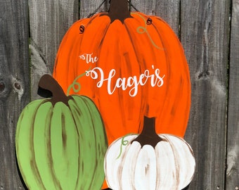 Pumpkin door hanger Fall door hanger  White Pumpkin Fall decor. Personalized door hangers. Fall decorations. Last name door hanger