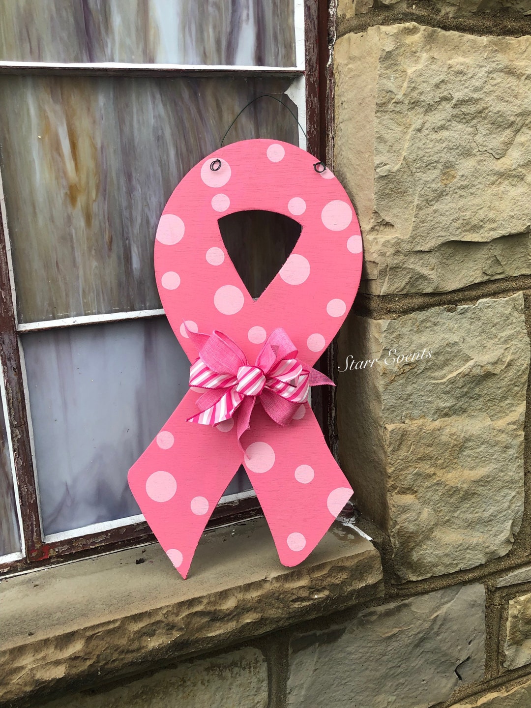 Pink Ribbon Door Hanger. Breast Cancer Awareness Ribbon. Cancer
