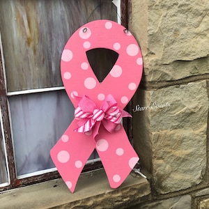 Pink ribbon door hanger.  Breast cancer awareness ribbon. Cancer awareness ribbons. Choose your own colors. Cancer awareness door hangers