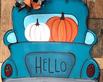 Hello fall farm truck Fall door hanger  Fall signs. Fall decor. pumpkin farm truck door hangers. Fall decorations. Fall decorating ideas
