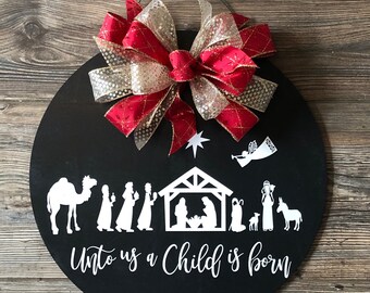 Nativity door hanger. Round Nativity Christmas door hanger  Christmas signs Christmas decorations. Christmas decor. Christmas door decor