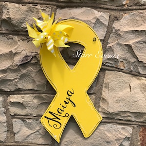 Cancer awareness ribbon door hanger. Personalized Breast cancer awareness ribbon. Choose your own colors.