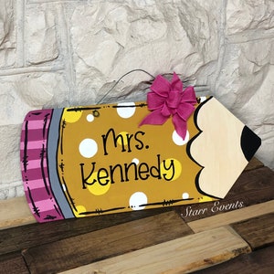 Teacher door hanger Personalized teacher gifts. Pencil door hangers. Teacher door signs. Teacher pencil door hanger. Back to school decor.