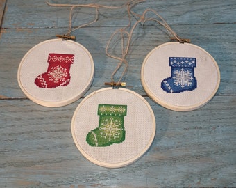 Cross stich, Christmas ornaments, stockings