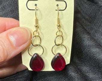 Gouden granaat Teardrop Dangle Oorbellen