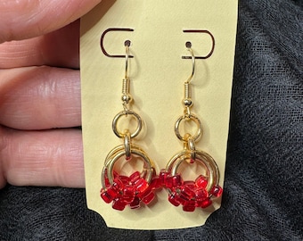 Gold und rote Kristall Bead baumeln Ohrringe