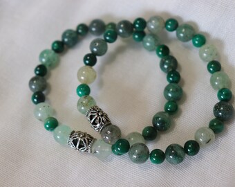 Aventurijn en Malachiet Edelsteen Kralen Stretch Armband