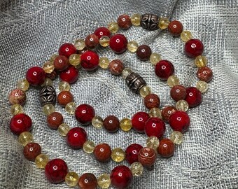 Gryffindor Edelstein Perlen Stretch Armband (Roter Schlangenhaut Jaspis, Citrin, Gefärbter Quarzit)