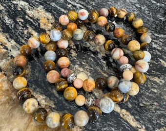 Tijgeroog en Jasper edelsteen kralen stretch armband