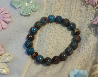 Riverbed - Stretcharmband met edelsteenkralen (Blauwe Calsilica Jasper)