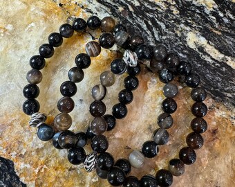 Schwarz Sardonyx Edelstein Perlen Stretch Armband