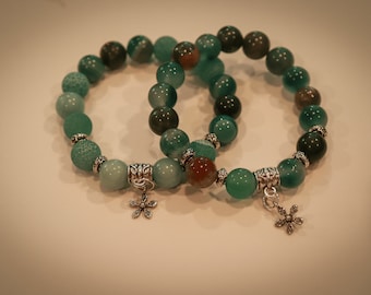 Wild Meadows - Stretcharmband met kralen van edelsteen (agaat, delicate bloembedel)