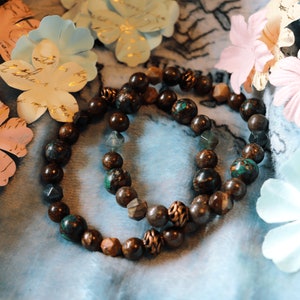 Earth - Gemstone Stretch Bracelet - Bronzite, Malachite, Moss Agate, Red Creek Jasper