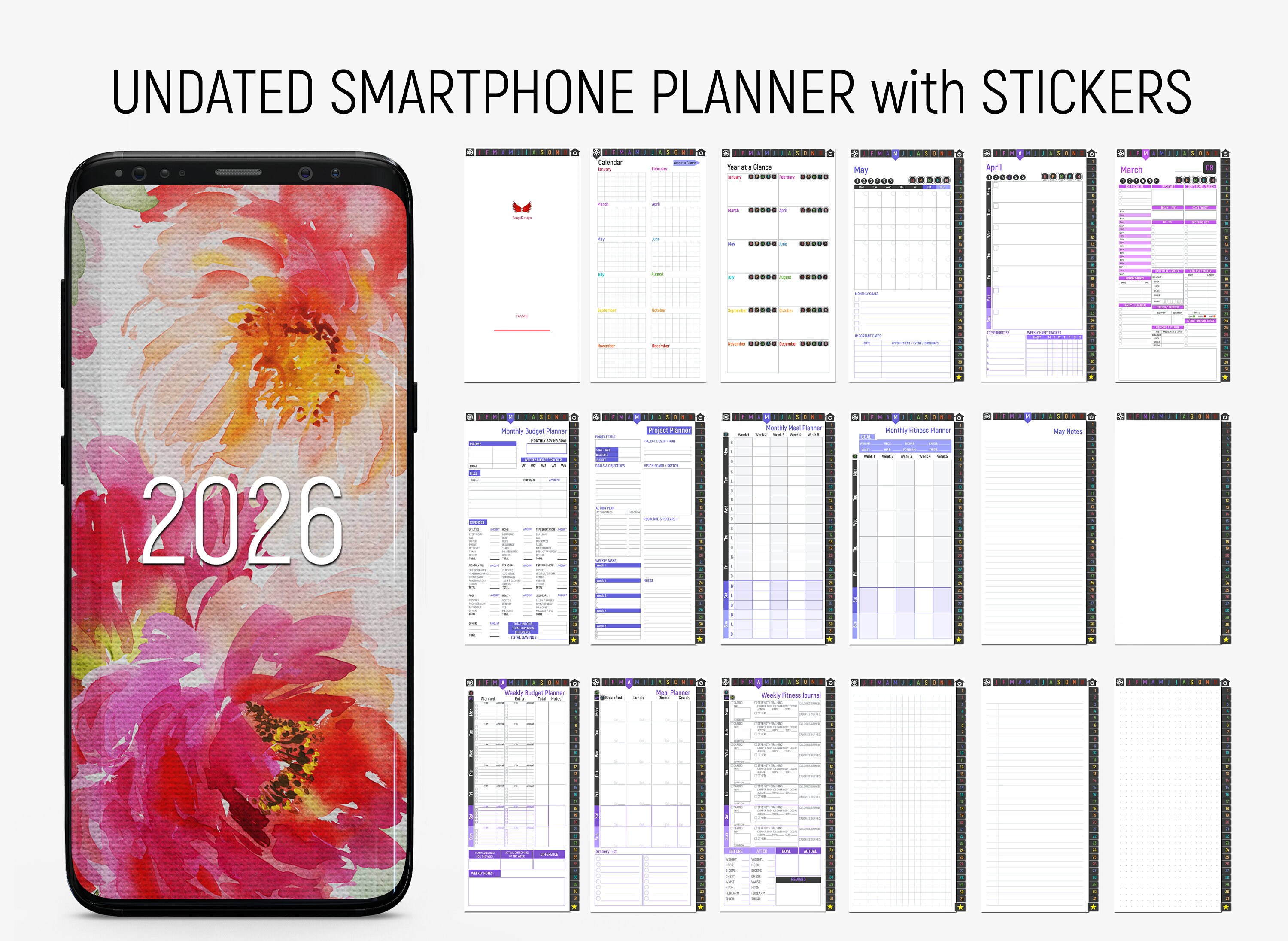 Undated Phone Planner Floral for iPhone and Android phones Etsy