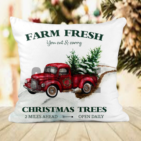 Farm Fresh Christmas Trees Red Truck  Pillow SUBLIMATION DIGITAL DOWNLOAD jpeg