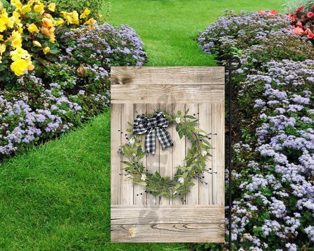 Leafy Wreath and Wood Garden Flag Template INSTANT DOWNLOAD PNG Etsy