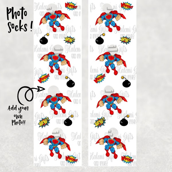 Custom Super Hero Photo Socks, DIGITAL DOWNLOAD TEMPLATE Photo Socks, Funny Socks, Fathers day ,Customized Sock Template, Sublimation