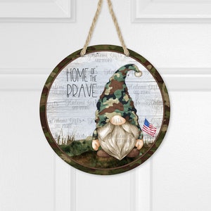 Military Dark Camo Gnome Home of the Brave ( plus file with no text) Wall/Door/Wreath Hanger DIGITAL DOWNLOAD Sublimation PNG