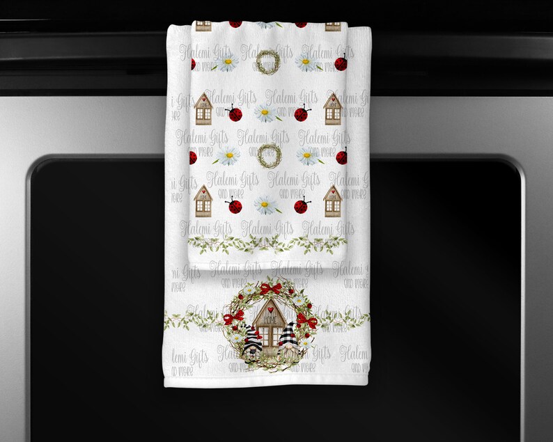 Ladybug Gnome Farmhouse wreath Fancy Towel DESIGN ONLY Sublimation Digital Download png