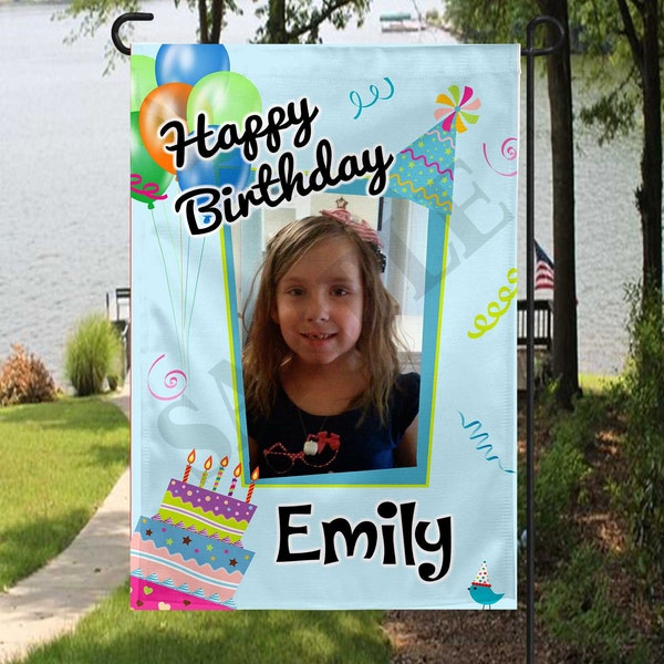 Happy Birthday Photo Garden Flag Design SUBLIMATION DIGITAL DOWNLOAD png