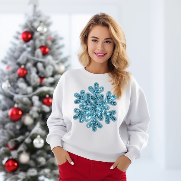 Snowflake Trendy Lets Blue Aqua Faux sequins glitter Faux embroidery  DIGITAL DOWNLOAD  Faux  PNG Sublimation and Dtf