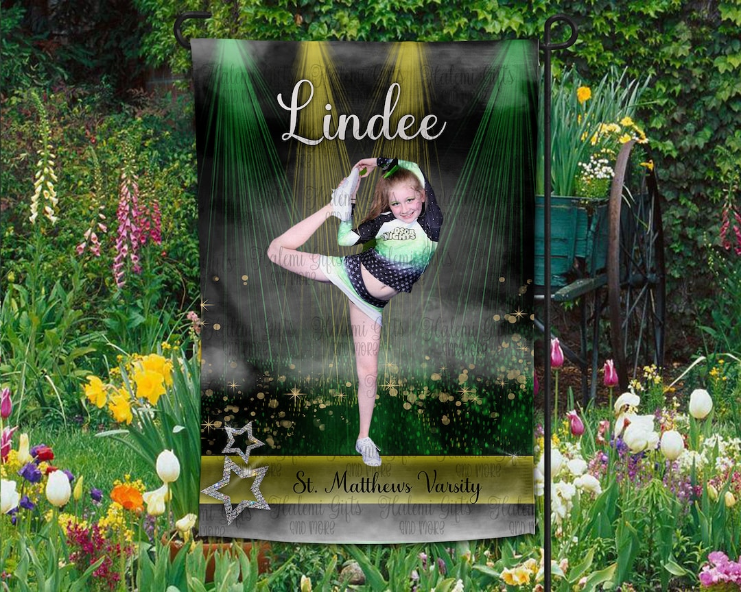 Cheering Green and Yellow Garden Flag Personalize and Add Photo DESIGN