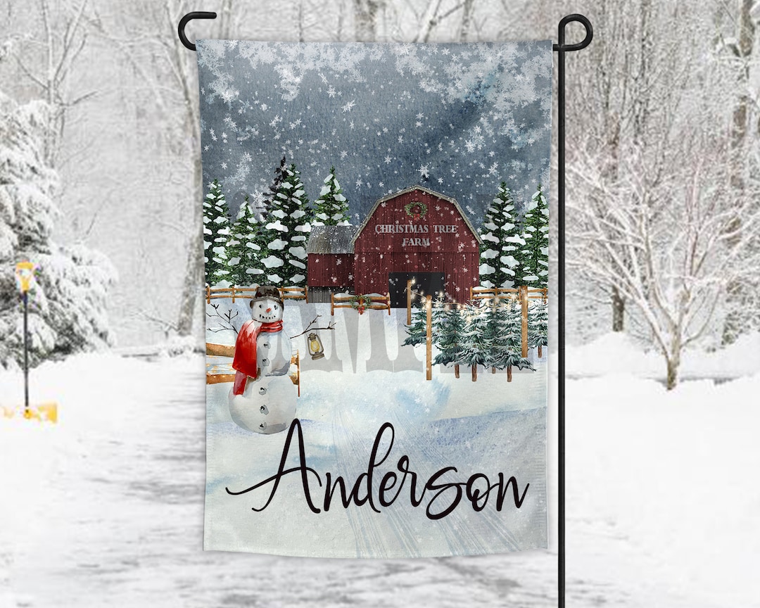 Old Barn Christmas Tree Farm Garden Flag Design Personalize Etsy